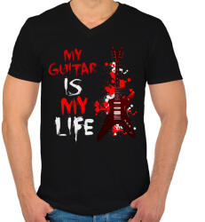 printfashion My guitar is my Life - Férfi V-nyakú póló - Fekete (16248122)