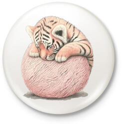 printfashion Bébi tigris egy pink labdával - Kitűző, hűtőmágnes - Fehér (12641497)