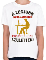 printfashion Informatikus férfi szülinapja október - Gyerek póló - Fehér (5618095)