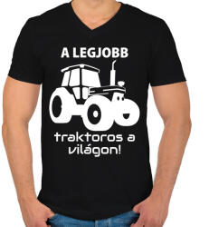 printfashion A legjobb traktoros a világon! - Férfi V-nyakú póló - Fekete (995466)