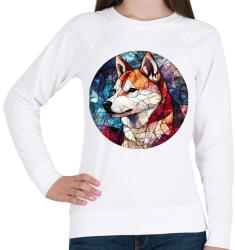 printfashion ólomüveg Akita Inu - Női pulóver - Fehér (16700116)