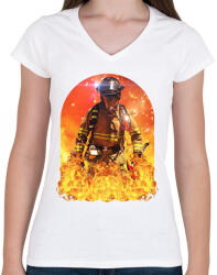 printfashion Tűzoltó - Női V-nyakú póló - Fehér (11751389)