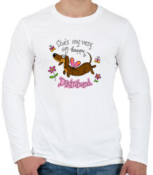 printfashion She's very happy dachshund - Férfi hosszú ujjú póló - Fehér (13434911)