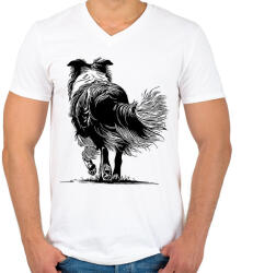 printfashion Border collie - Férfi V-nyakú póló - Fehér (16695975)