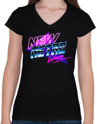 printfashion New Retro Wave - Női V-nyakú póló - Fekete (1321360)