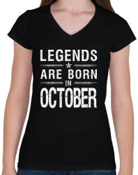 printfashion A legendák októberben születnek - Női V-nyakú póló - Fekete (378443)