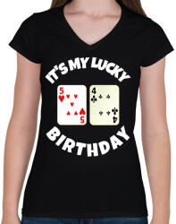 printfashion 54 POKER SZÜLINAP - Női V-nyakú póló - Fekete (9840155)