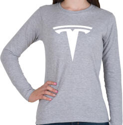 printfashion TESLA logo fehér - Női hosszú ujjú póló - Sport szürke (5363152)