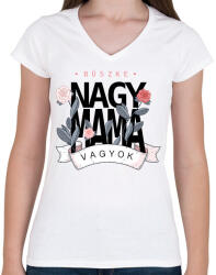 printfashion Büszke Nagymama vagyok - fekete felirat - Női V-nyakú póló - Fehér (16046049)