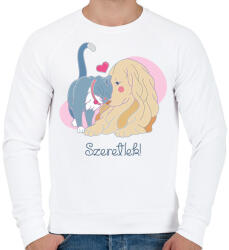 printfashion Szeretlek - cica és kutya - Férfi pulóver - Fehér (6058311)