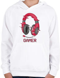 printfashion Gamer fejhallgató - Gyerek kapucnis pulóver - Fehér (4372192)