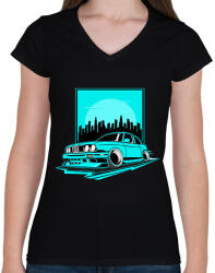 printfashion autó - Női V-nyakú póló - Fekete (13787744)