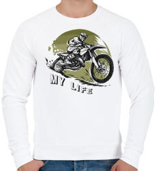 printfashion My life - Motoros minta - Férfi pulóver - Fehér (6361652)