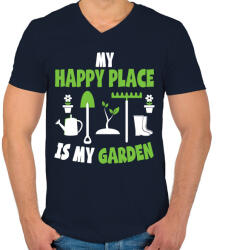 printfashion Happy place - Férfi V-nyakú póló - Sötétkék (2511148)