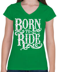 printfashion Lóra született - Női V-nyakú póló - Zöld (169895)