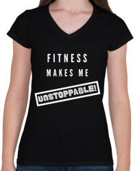 printfashion Fitness makes me unstoppable - Női V-nyakú póló - Fekete (2466118)