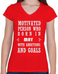 printfashion Májusi születésű motivált személy ambíciókkal és célokkal - Női V-nyakú póló - Piros (1404087)