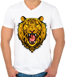 printfashion Dühös oroszlán - Férfi V-nyakú póló - Fehér (2917255)