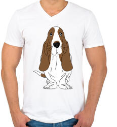 printfashion Basset hound - Férfi V-nyakú póló - Fehér (2953819)