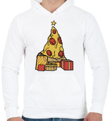 printfashion Pizza karácsonyfa - Férfi kapucnis pulóver - Fehér (10146707)
