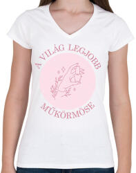 printfashion A világ legjobb műkörmöse - Női V-nyakú póló - Fehér (6556805)