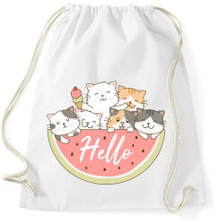 printfashion Cuki macskák dinnyével - Sportzsák, Tornazsák - Fehér (7610369)