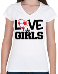 printfashion Love my girls - Női V-nyakú póló - Fehér (4967661)