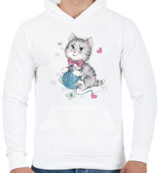 printfashion Cuki cicás póló - Férfi kapucnis pulóver - Fehér (1012504)