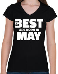 printfashion The Best are born in may - Női V-nyakú póló - Fekete (5427637)
