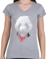 printfashion Elegáns panda - Női V-nyakú póló - Sport szürke (119361)