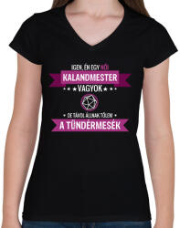 printfashion Női kalandmester - Női V-nyakú póló - Fekete (2681164)