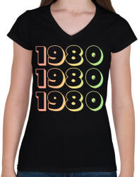 printfashion 1980 - Női V-nyakú póló - Fekete (12733767)