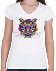 printfashion Tiger - Női V-nyakú póló - Fehér (15103529)