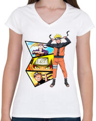 printfashion Naruto - montázs - Női V-nyakú póló - Fehér (7208564)