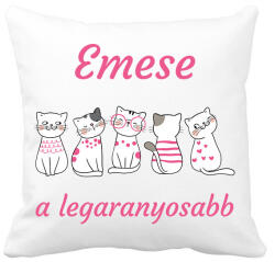 printfashion Aranyos cicás minta - Névvel - Párnahuzat, Díszpárnahuzat - Fehér (6241441)