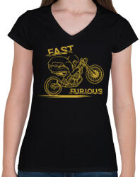 printfashion Dühös motoros - Női V-nyakú póló - Fekete (112447)