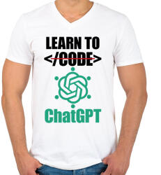 printfashion Learn to ChatGPT - Férfi V-nyakú póló - Fehér (14581696)