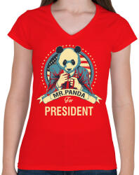 printfashion Mr. Panda - Női V-nyakú póló - Piros (188670)