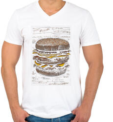 printfashion Hamburger titkos recept - Férfi V-nyakú póló - Fehér (14932159)