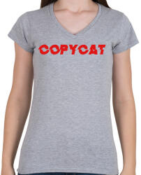 printfashion Copy cat - Női V-nyakú póló - Sport szürke (2483886)