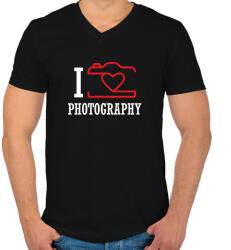printfashion I love photography (white) - Férfi V-nyakú póló - Fekete (7258329)