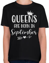 printfashion QUEENS are born in September - Gyerek póló - Fekete (5500212)