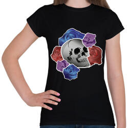 printfashion koponya és rózsák - Női póló - Fekete (5680322)
