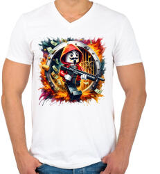 printfashion LEGO - A nagy pénzrablás - La casa de papel - Férfi V-nyakú póló - Fehér (15385650)