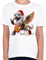 printfashion Vicces karácsonyi gitáros rocker party ló / Pegazus - Gyerek póló - Fehér (15236815)