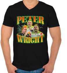 printfashion Peter Wright - darts - Férfi V-nyakú póló - Fekete (15551698)