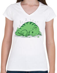 printfashion Alvó T-rex - Női V-nyakú póló - Fehér (7625988)