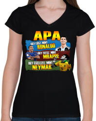 printfashion Apa mint egy focista - Női V-nyakú póló - Fekete (2596933)