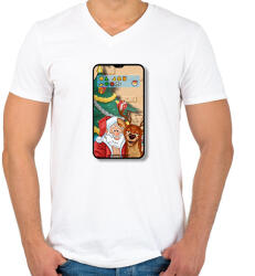 printfashion Santa Claus - Selfie - Férfi V-nyakú póló - Fehér (16829352)