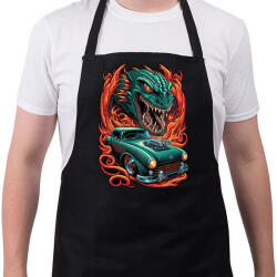 printfashion Hot Rod Retro autó sárkánnyal - Kötény - Fekete (13206498)